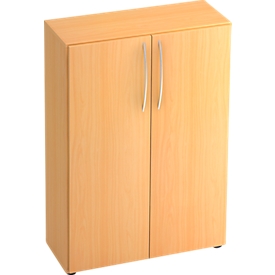 Armario TARA, 3 alturas de archivo, An 800 x P 330 x Al 1144 mm, puertas batientes, 2 estantes, apilable, acabado en haya