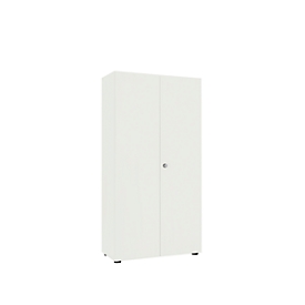 Armoire, 5 OH, 4 étagères, séparation centrale et tringle à vêtements, verrouillable, sans façade acoustique, L 800 x P 450 x H 1930 mm, panneau de particules, blanc