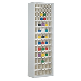 Armoire à bacs, volume 333 l, 69 bacs rabattables amovibles avec poignée encastrée, L 665 x P 250 x H 2000 mm, gris clair/transparent