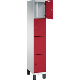 Armoire à casiers Cambio C+P, 1 compartiment, 4 casiers, sur pieds, L 300 x P 525 x H 1980 mm, gris clair/rouge rubis