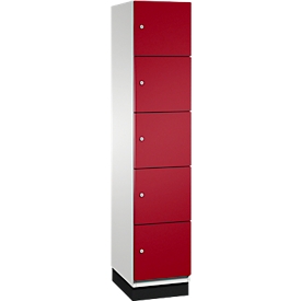 Armoire à casiers Cambio C+P, 1 compartiment, 5 casiers, avec socle, L 400 x P 525 x H 1980 mm, gris clair/rouge rubis