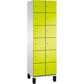 Armoire à casiers Cambio C+P, 2 compartiments, 12 casiers, sur pieds, L 600 x P 525 x H 1980 mm, gris clair/vert clown