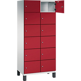 Armoire à casiers Cambio C+P, 2 compartiments, 12 casiers, sur pieds, L 800 x P 525 x H 1980 mm, gris clair/rouge rubis