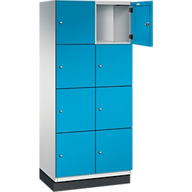 Armoire à casiers Cambio C+P, 2 compartiments, 8 casiers, avec socle, L 800 x P 525 x H 1980 mm, gris clair/bleu clair