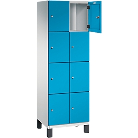 Armoire à casiers Cambio C+P, 2 compartiments, 8 casiers, sur pieds, L 600 x P 525 x H 1980 mm, gris clair/bleu clair