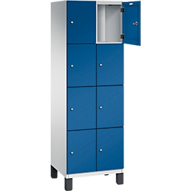Armoire à casiers Cambio C+P, 2 compartiments, 8 casiers, sur pieds, L 600 x P 525 x H 1980 mm, gris clair/bleu gentiane