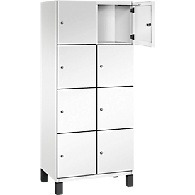 Armoire à casiers Cambio C+P, 2 compartiments, 8 casiers, sur pieds, L 800 x P 525 x H 1980 mm, blanc trafic