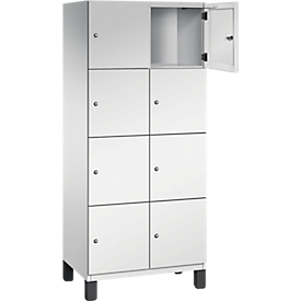 Armoire à casiers Cambio C+P, 2 compartiments, 8 casiers, sur pieds, L 800 x P 525 x H 1980 mm, gris clair