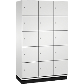 Armoire à casiers Cambio C+P, 3 compartiments, 15 casiers, avec socle, L 1200 x P 525 x H 1980 mm, gris clair