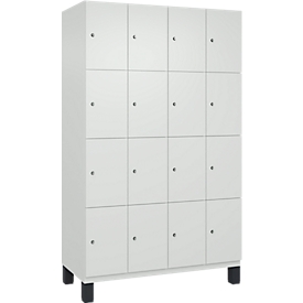 Armoire à casiers Cambio C+P, 4 compartiments, 16 casiers, sur pieds, L 1200 x P 525 x H 1980 mm, blanc trafic