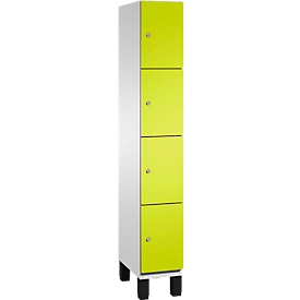 Armoire à casiers Cambio de C+P, 1 compartiment, 4 casiers, sur pieds, L 300 x P 525 x H 1980 mm, gris clair/vert clown