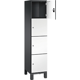 Armoire à casiers Cambio de C+P, 1 compartiment, 4 casiers, sur pieds, L 400 x P 525 x H 1980 mm, gris noir/blanc