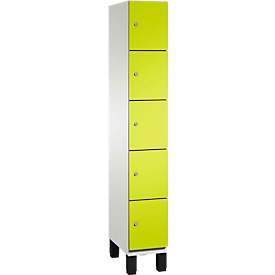 Armoire à casiers Cambio de C+P, 1 compartiment, 5 casiers, sur pieds, L 300 x P 525 x H 1980 mm, gris clair/vert clown