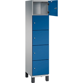 Armoire à casiers Cambio de C+P, 1 compartiment, 5 casiers, sur pieds, L 400 x P 525 x H 1980 mm, aluminium blanc/bleu enzyme
