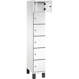 Armoire à casiers Cambio de C+P, 1 compartiment, 6 casiers, sur pieds, L 300 x P 525 x H 1980 mm, blanc signalisation
