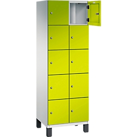 Armoire à casiers Cambio de C+P, 2 compartiments, 10 casiers, sur pieds, L 600 x P 525 x H 1980 mm, gris clair/vert clown