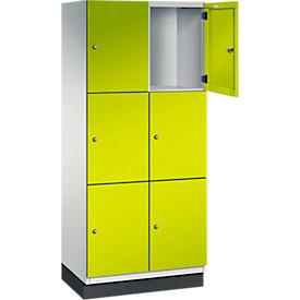 Armoire à casiers Cambio de C+P, 2 compartiments, 6 casiers, avec socle, L 800 x P 525 x H 1980 mm, gris clair/vert clown