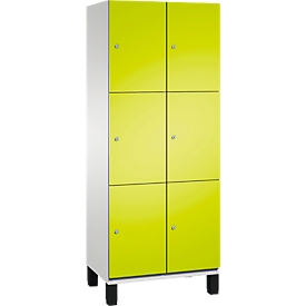 Armoire à casiers Cambio de C+P, 2 compartiments, 6 casiers, sur pieds, L 800 x P 525 x H 1980 mm, gris clair/vert clown