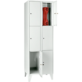 Armoire à casiers pour objets de valeur 300 mm, 2 compartiments, 6 casiers, serrure à cylindre de sécurité, pied, gris clair