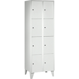 Armoire à casiers pour objets de valeur 300 mm, 2 compartiments, 8 casiers, serrure à cylindre de sécurité, pied, gris clair