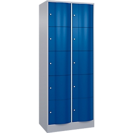Armoire à casiers Resisto de C+P, 2 compartiments, 10 casiers, L 772 x P 540 x H 1950 mm, alu blanc/bleu gentiane