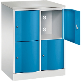 Armoire à casiers Resisto de C+P, 2 compartiments, 4 casiers, L 772 x P 540 x H 1077 mm, gris clair/bleu clair