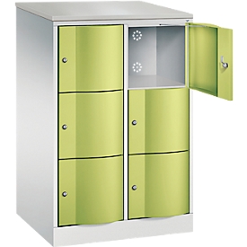 Armoire à casiers Resisto de C+P, 2 compartiments, 6 casiers, L 772 x P 640 x H 1255 mm, gris clair/vert clown