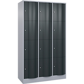 Armoire à casiers Resisto de C+P, 3 compartiments, 12 casiers, L 1148 x P 540 x H 1950 mm, alu blanc/gris anthracite