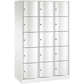 Armoire à casiers Resisto de C+P, 3 compartiments, 15 casiers, L 1148 x P 540 x H 1950 mm, blanc trafic