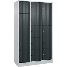 Armoire à casiers Resisto de C+P, 3 compartiments, 15 casiers, L 1148 x P 540 x H 1950 mm, gris clair/gris anthracite