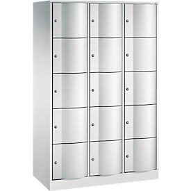 Armoire à casiers Resisto de C+P, 3 compartiments, 15 casiers, L 1148 x P 540 x H 1950 mm, gris clair/vert clown