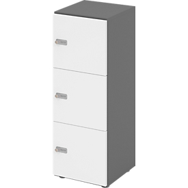 Armoire à casiers verrouillables Topas Line, 3 hauteurs de classeurs, 3 compartiments, serrure à combinaison, L 400 x P 420 x H 1100 mm, graphite/blanc