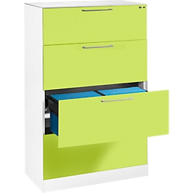 Armoire à dossiers suspendus ASISTO C 3000, 4 tiroirs, 2 rangées, l. 800 mm, avec panneaux acoustiques, blanc/jaune-vert