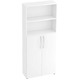 Armoire à étagères TARA, 5 hauteurs de classeur, 3 étagères, portes supérieures/inférieures, l. 800 x P 346 x H 1880 mm, blanc