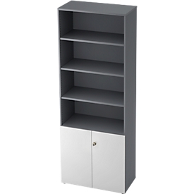 Armoire à étagères TOPAS LINE, 4 HC Étagère/2 HC Portes, graphite/blanc