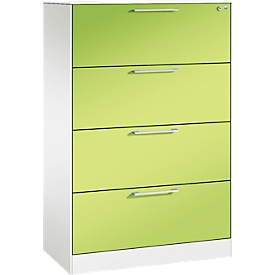 Armoire à fiches, 2 rangées DIN A4 horizontal, 4 tiroirs avec extension totale &amp; poignées en forme d'étrier, fermeture centrale, L 800 x P 435 x H 1298 mm, blanc/vert viridine