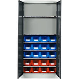Armoire à matériel avec 20 bacs à bec LF 321, H 1935 mm, gris clair/gris anthracite