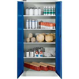 Armoire à matériel - métal - l. 950 x P 400 x H 1935 mm - 4 étagères - verrouillable - gris clair RAL 7035/bleu gentiane RAL 5010 - notre marque Schäfer Shop Pure
