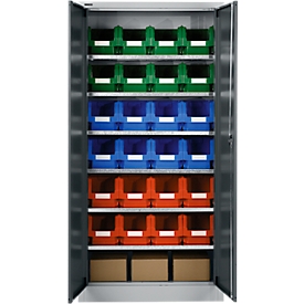 Armoire à matériel MSI 2409, avec 24 bacs LF 322, 6 tablettes, L 950 x P 400 x H 1935 mm, acier, aluminium blanc/gris anthracite