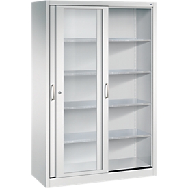Armoire à outils à portes coulissantes Acurado de C + P, avec fenêtre de visualisation, L 1200 x P 500 x H 1950 mm, gris clair
