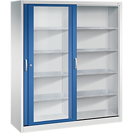 Armoire à outils à portes coulissantes Acurado de C + P, avec fenêtre de visualisation, L 1600 x P 500 x H 1950 mm, gris clair/bleu gentiane