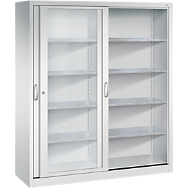 Armoire à outils à portes coulissantes Acurado de C + P, avec fenêtre de visualisation, L 1600 x P 500 x H 1950 mm, gris clair