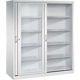 Armoire à outils à portes coulissantes Acurado de C + P, avec fenêtre de visualisation, L 1600 x P 600 x H 1950 mm, gris clair