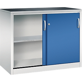 Armoire à outils à portes coulissantes Acurado de C + P, L 1 200 x P 600 x H 1 000 mm, charge maximale par étagère : 70 kg, acier, gris clair/bleu gentiane