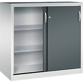 Armoire à outils à portes coulissantes Acurado de C + P, L 1 200 x P 600 x H 1 200 mm, charge maximale par étagère : 70 kg, acier, gris clair/gris anthracite