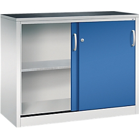 Armoire à outils à portes coulissantes Acurado de C + P, L 1200 x P 500 x H 1000 mm, charge admissible par étagère : 70 kg, acier, gris clair/bleu gentiane