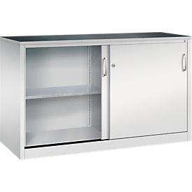 Armoire à outils à portes coulissantes Acurado de C + P, L 1600 x P 600 x H 1000 mm, charge maximale par étagère : 70 kg, acier, gris clair