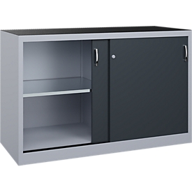 Armoire à outils à portes coulissantes Acurado de C + P, L 1600 x P 600 x H 1000 mm, charge maximale par tablette : 70 kg, acier, aluminium blanc/gris anthracite