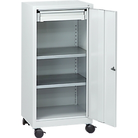 Armoire à outils à roulettes, porte à charnières, 2 étagères, 1 tiroir, L 500 x P 500 x H 1000 mm, verrouillable, gris clair 