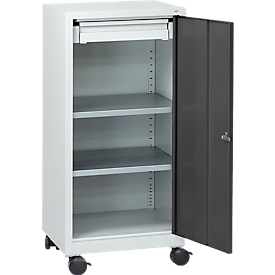 Armoire à outils à roulettes, porte à charnières, 2 étagères, 1 tiroir, L 500 x P 500 x H 1000 mm, verrouillable, gris clair/anthracite 